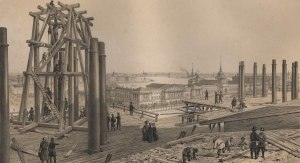 В Петербурге торжественно устанавливается первая колонна Исаакиевского собора