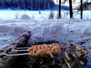 День шашлыка в снежном лесу